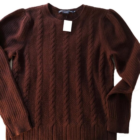 NWT Ralph Lauren Cable Puff Shoulder Burgundy Red Wool Pullover Sweater XL - Picture 1 of 9